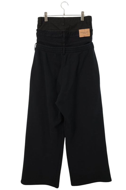 BALENCIAGA 24AW Triple Layered Denim Sweatpants Black Size S