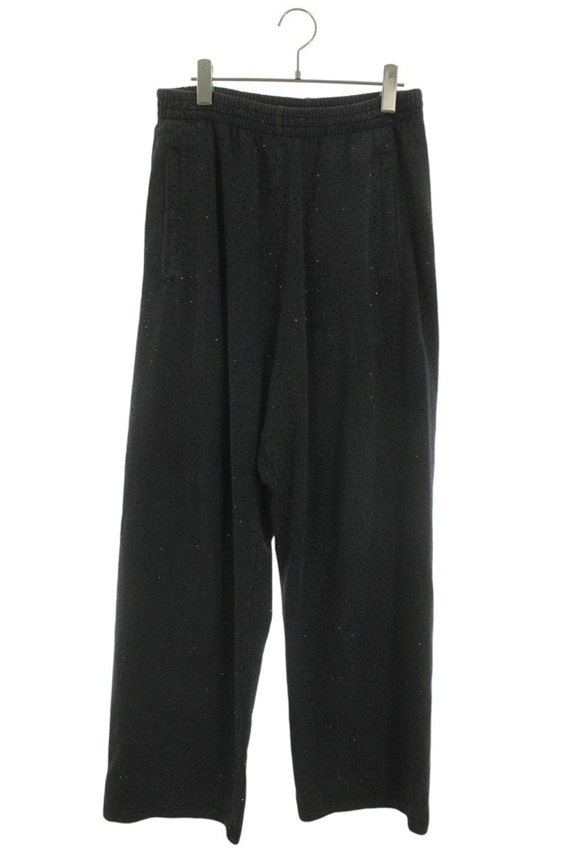 BALENCIAGA Rhinestone Baggy Cotton Sweatpants Black Size M
