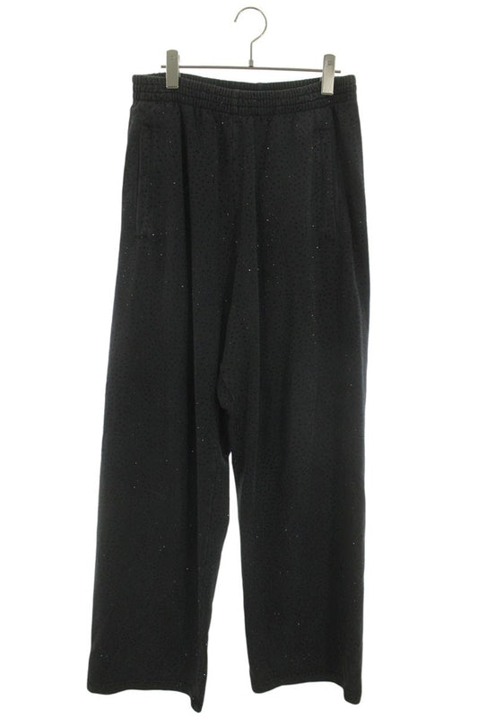 BALENCIAGA Rhinestone Baggy Cotton Sweatpants Black Size M