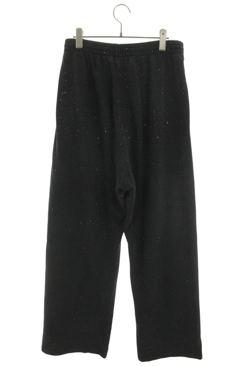 BALENCIAGA Rhinestone Baggy Cotton Sweatpants Black Size M