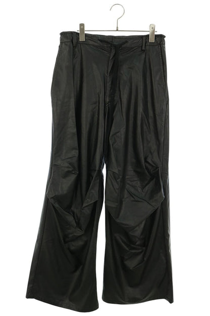 MM6 S52AK0510 Textured Faux Leather Pants Black Size 38