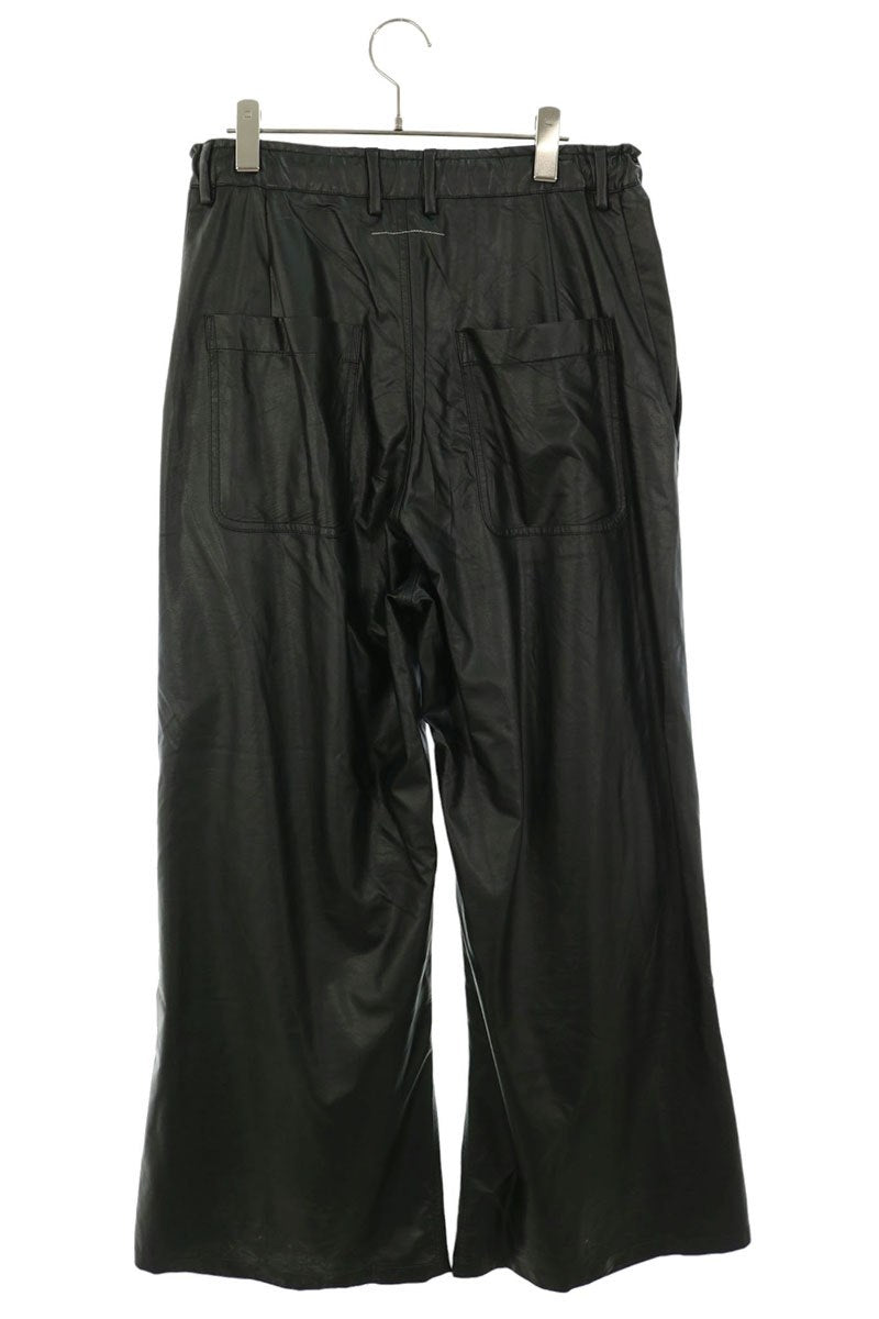 MM6 S52AK0510 Textured Faux Leather Pants Black Size 38