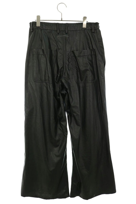 MM6 S52AK0510 Textured Faux Leather Pants Black Size 38