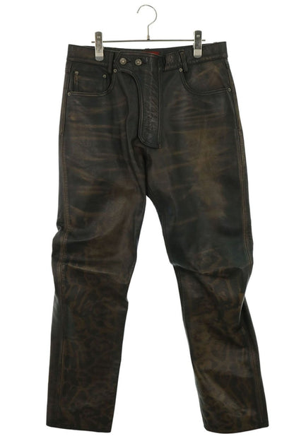 424 Leopard Print Biker Leather Pants Brown Size 34