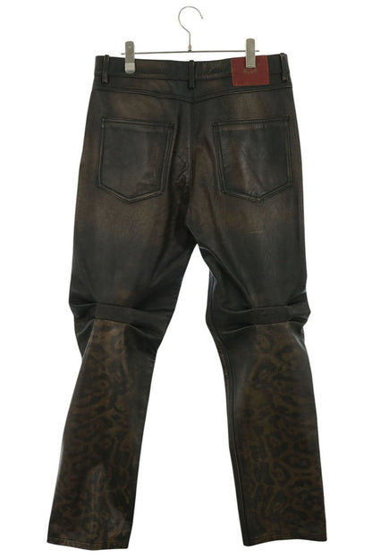 424 Leopard Print Biker Leather Pants Brown Size 34