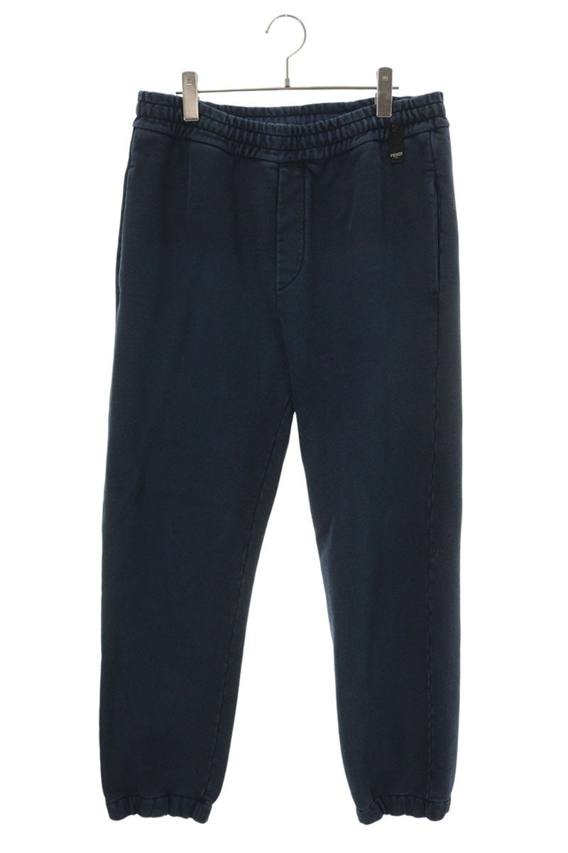 FENDI Logo Plaque Cotton Pants Blue Size 34