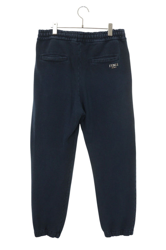 FENDI Logo Plaque Cotton Pants Blue Size 34