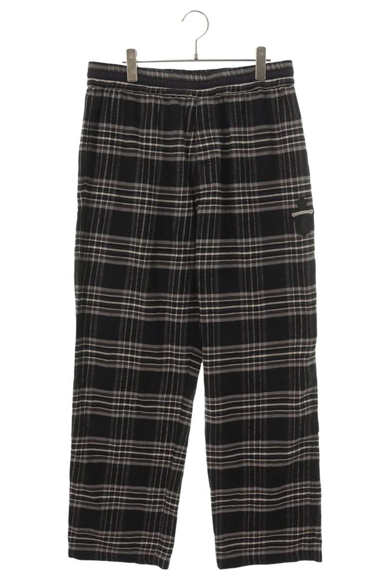 Chrome Hearts Cross Leather Patch Flannel Check Pants Size L