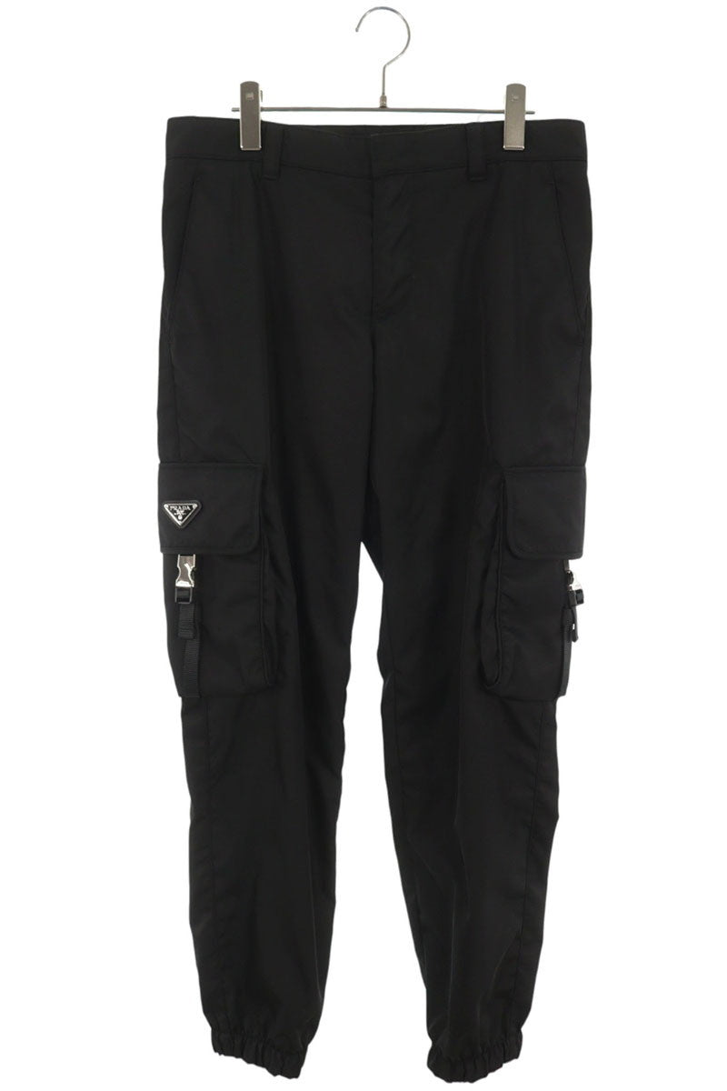 PRADA Logo Plate Nylon Cargo Pants Black Size 46