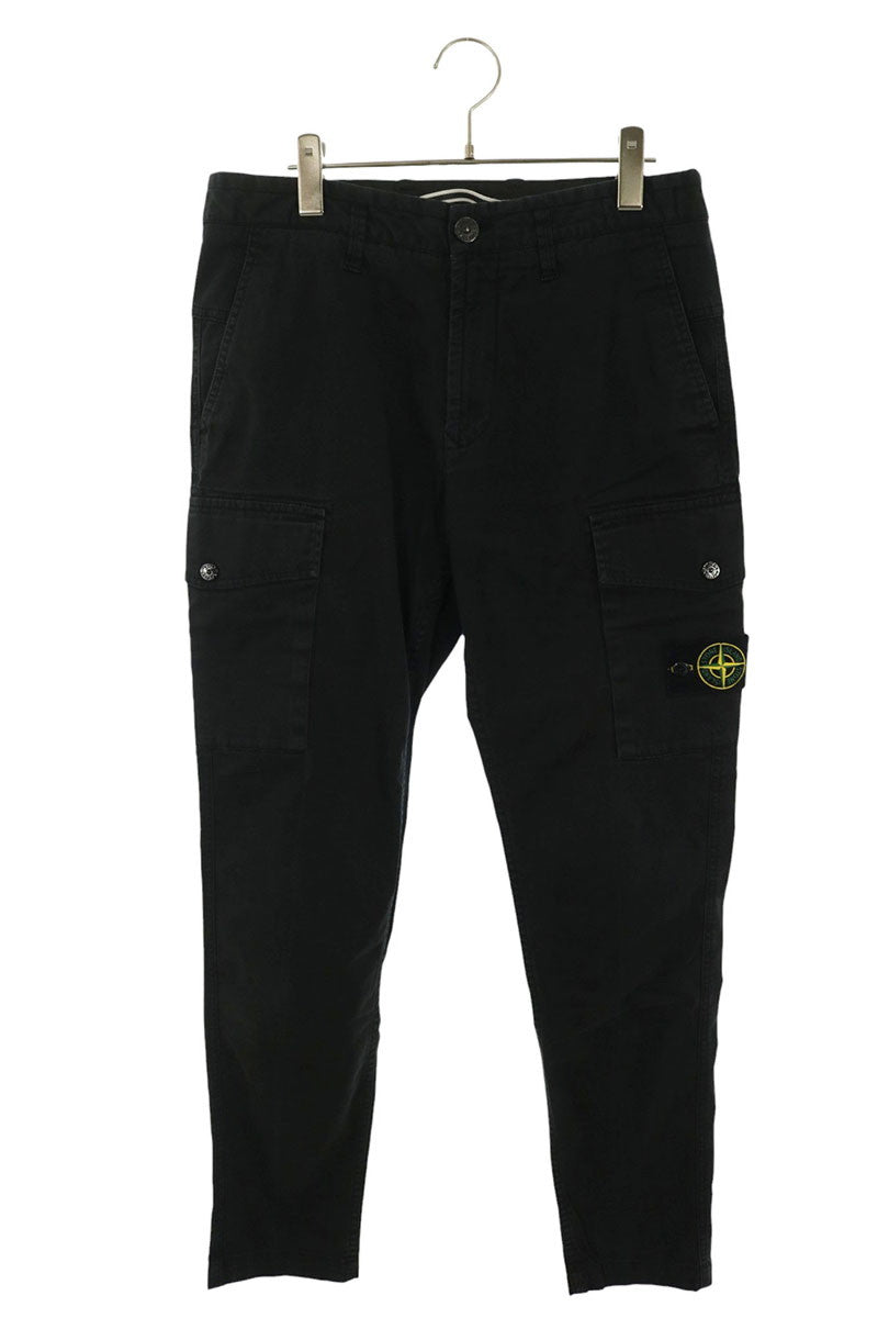 STONEISLAND Patch Logo Cotton Cargo Pants Black Size 30