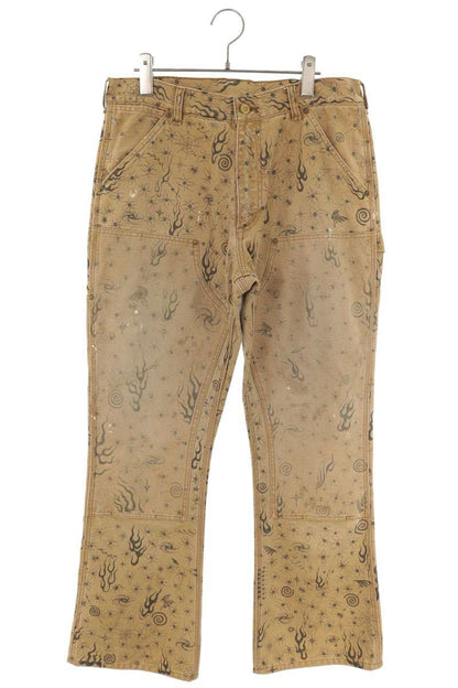 SAINT MICHAEL Distressed Pattern Painter Pants Beige Size S