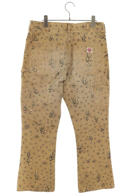 SAINT MICHAEL Distressed Pattern Painter Pants Beige Size S