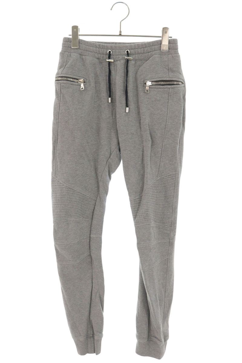 BALMAIN Biker Zip Cotton Sweatpants Gray Size XS