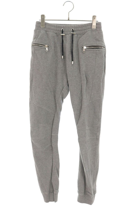 BALMAIN Biker Zip Cotton Sweatpants Gray Size XS
