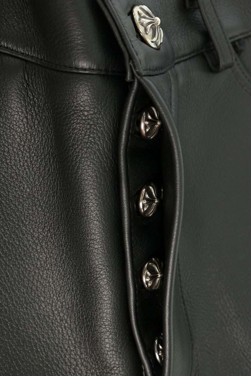 Chrome Hearts LTHR Cross Ball Button Leather Pants Size 36