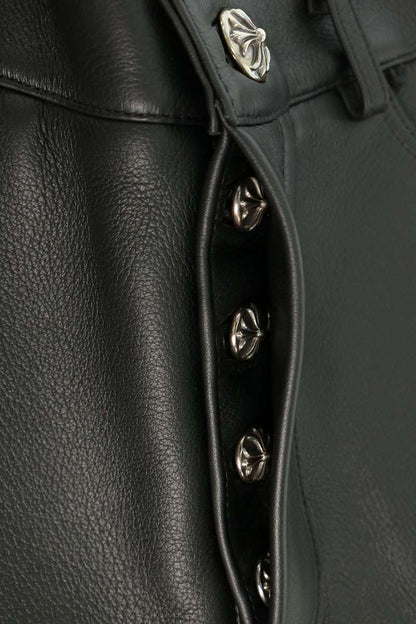 Chrome Hearts LTHR Cross Ball Button Leather Pants Size 36