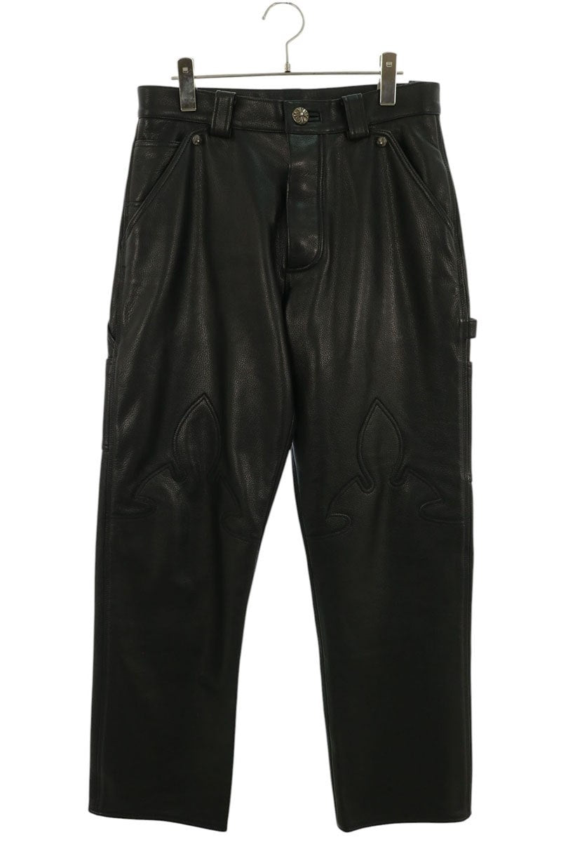 Chrome Hearts Leather Flare Pants Button Black Size 30