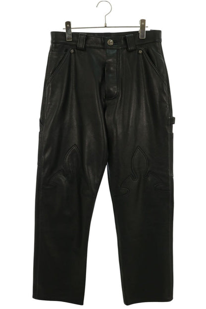 Chrome Hearts Leather Flare Pants Button Black Size 30