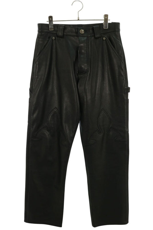 Chrome Hearts Leather Flare Pants Button Black Size 30