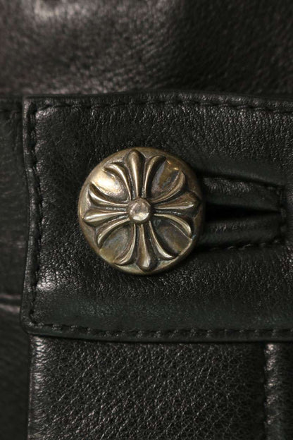 Chrome Hearts Leather Flare Pants Button Black Size 30