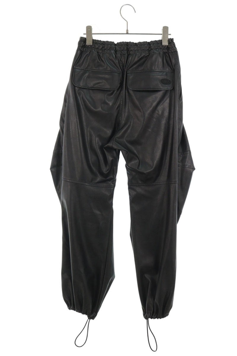 DIESEL Eco-Leather Drawstring Cargo Pants Black Size 42