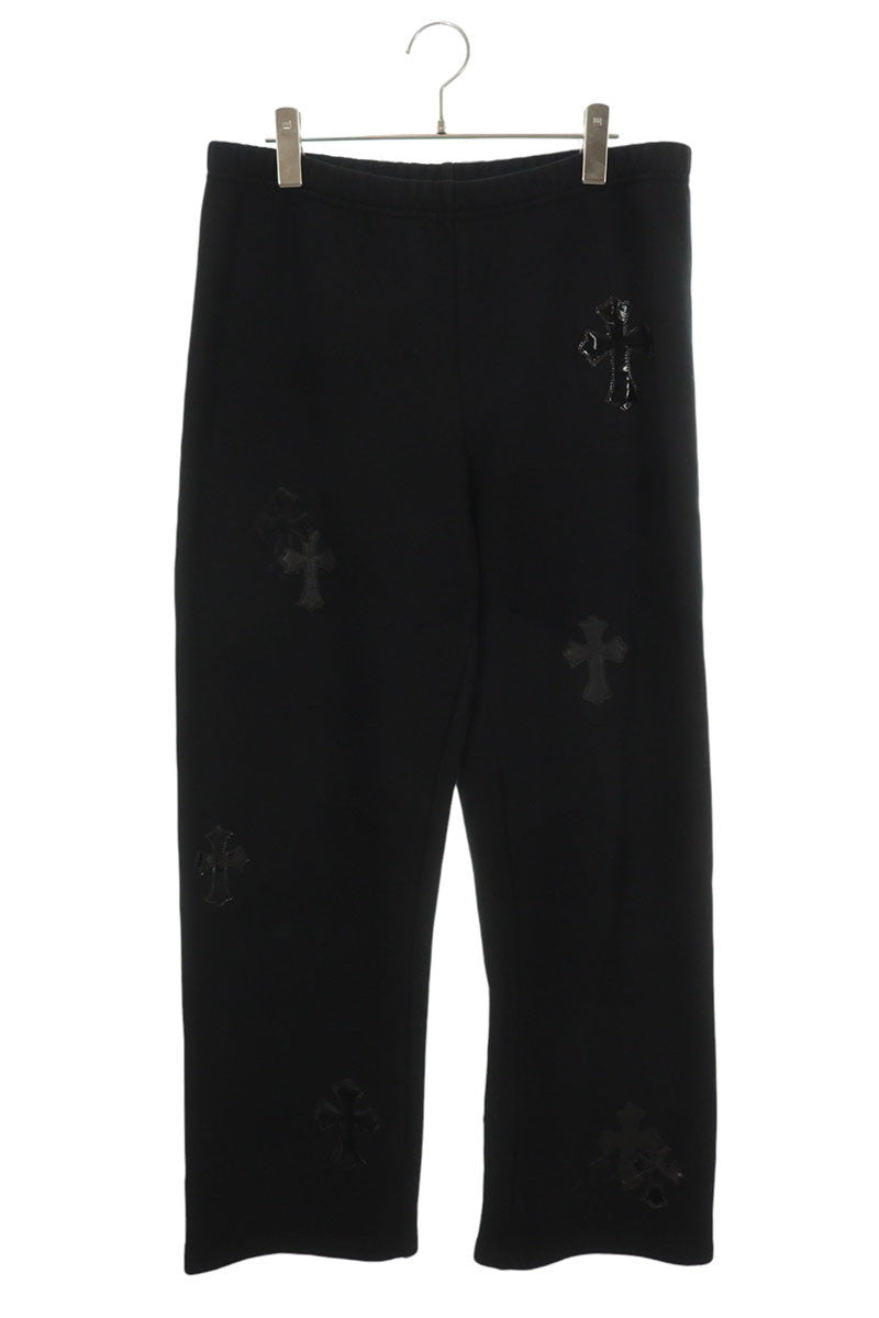 Chrome Hearts Y NOT Leather Cross Sweatpants Black Size M