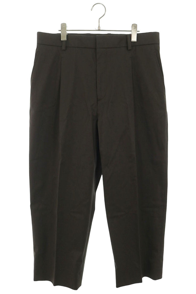HERMES Tucked Wide Chino Cotton Pants Brown