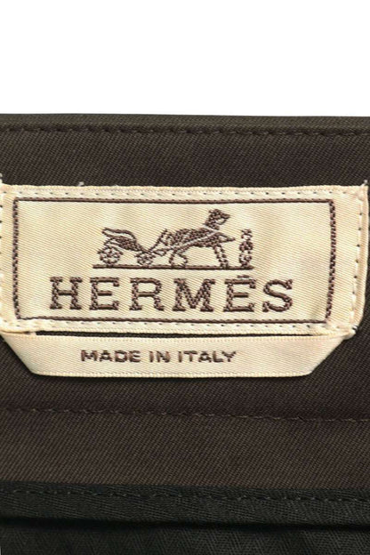 HERMES Tucked Wide Chino Cotton Pants Brown
