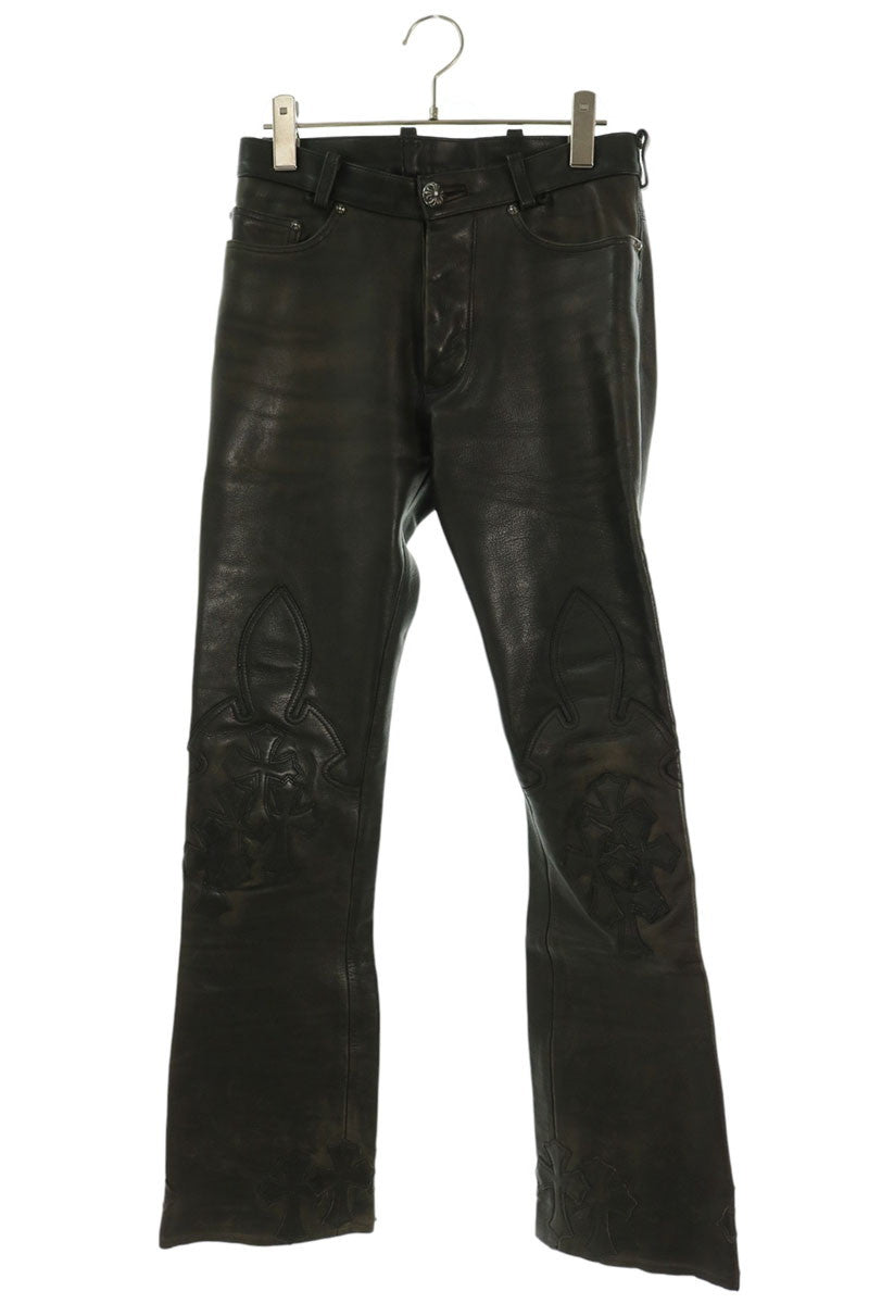 Chrome Hearts LTHR Cross Patch Flare Leather Pants Size 28