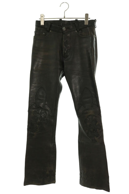 Chrome Hearts LTHR Cross Patch Flare Leather Pants Size 28