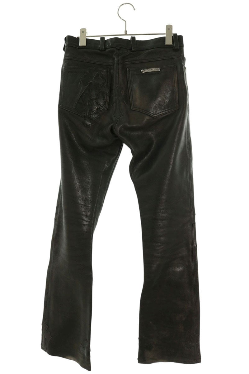 Chrome Hearts LTHR Cross Patch Flare Leather Pants Size 28