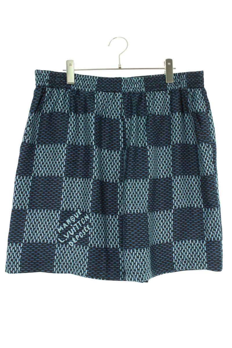 LOUISVUITTON 25AW Blue Damier Monogram Silk Shorts Size 40