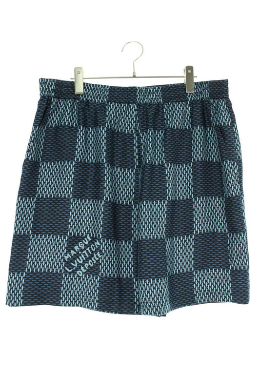 LOUISVUITTON 25AW Blue Damier Monogram Silk Shorts Size 40