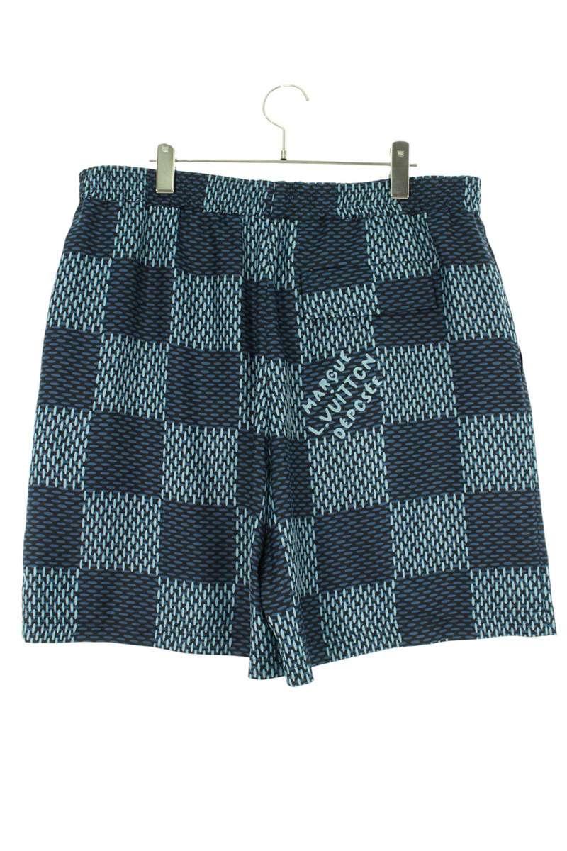 LOUISVUITTON 25AW Blue Damier Monogram Silk Shorts Size 40