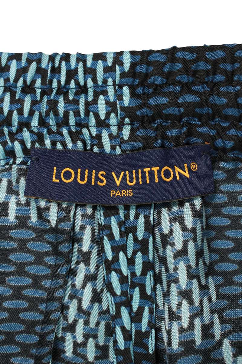 LOUISVUITTON 25AW Blue Damier Monogram Silk Shorts Size 40