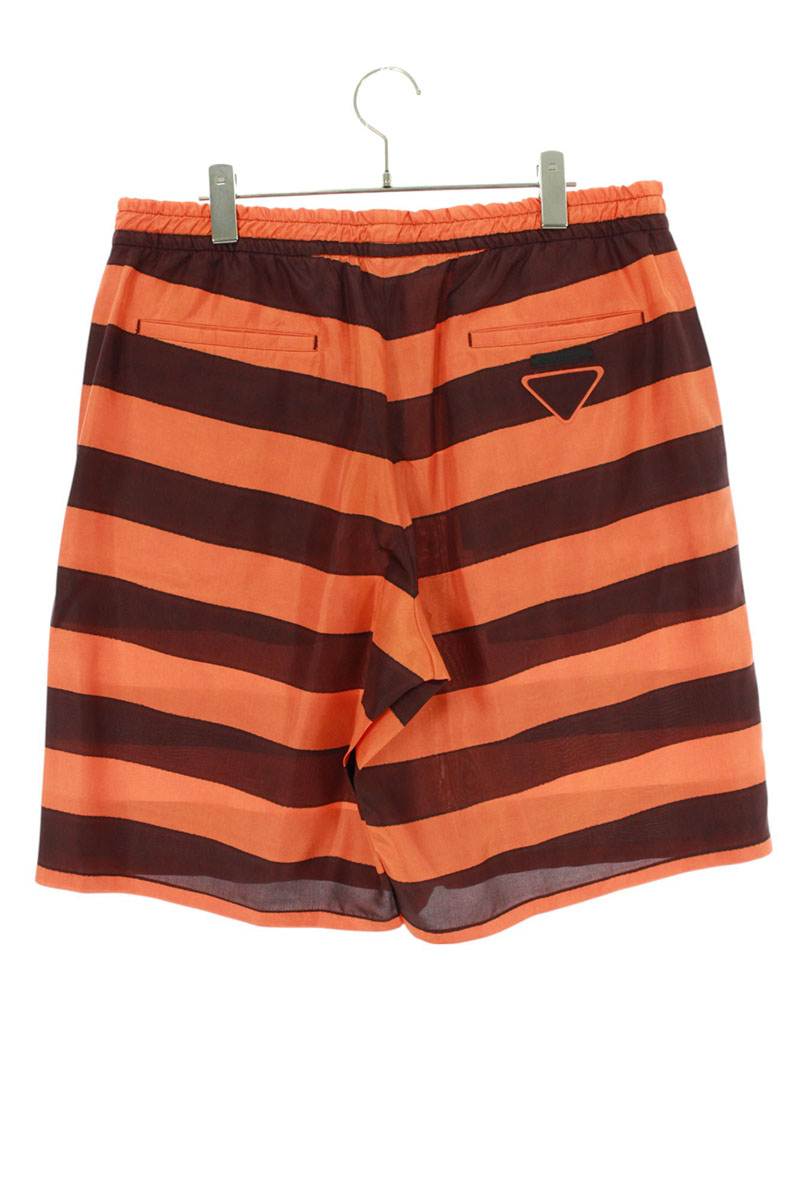 Prada Striped Silk Easy Shorts Orange/Brown Size 34