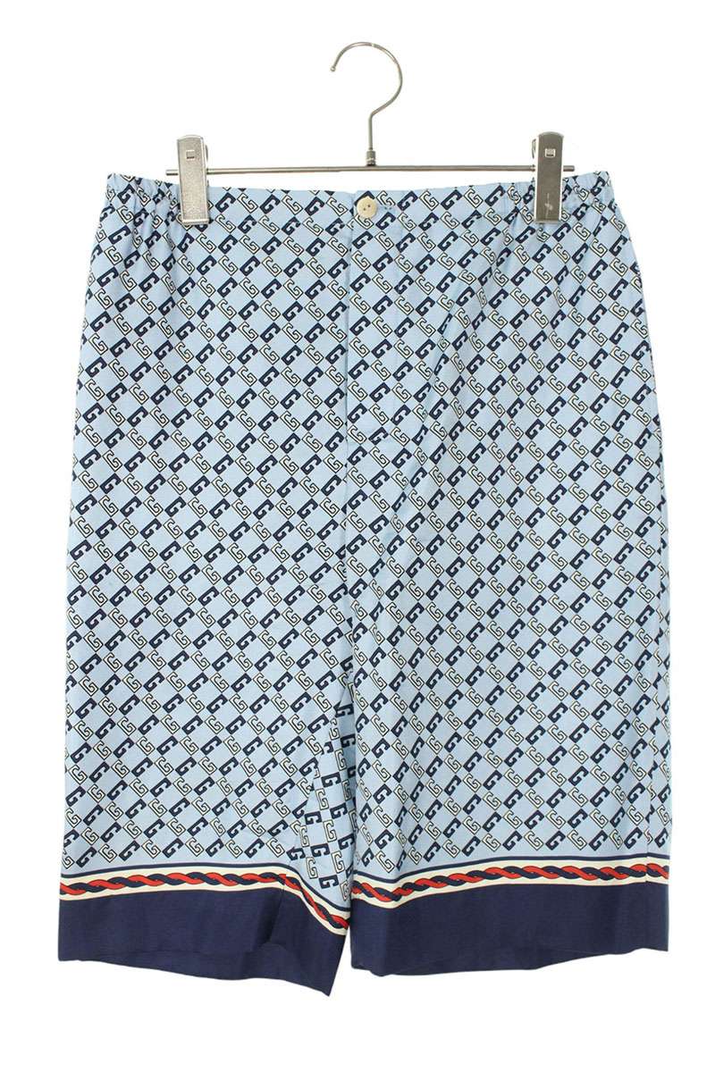 GUCCI All-Over Logo Silk Shorts Blue Size 32