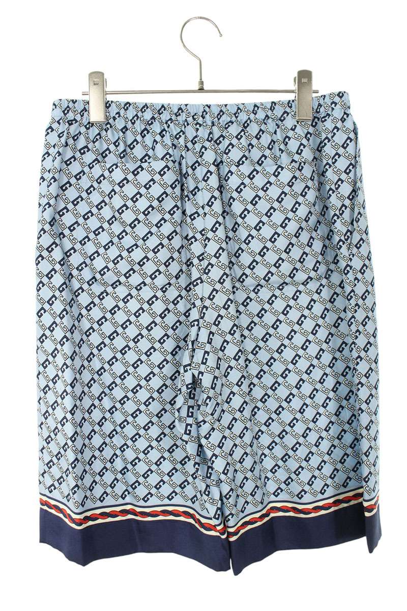 GUCCI All-Over Logo Silk Shorts Blue Size 32