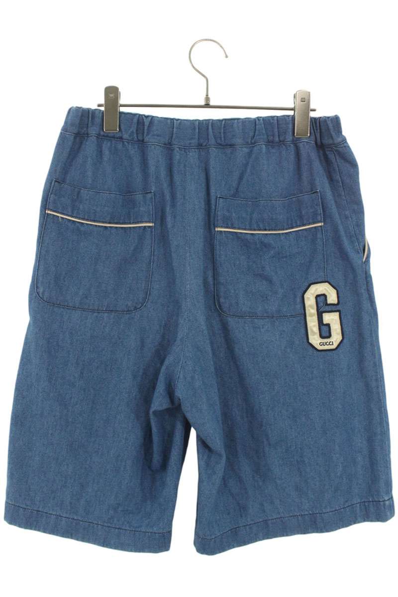 GUCCI Logo Embroidered Cotton Shorts Blue Size 32