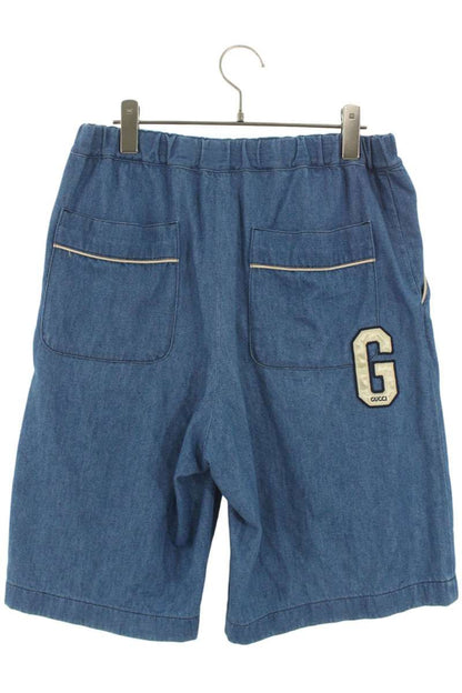 GUCCI Logo Embroidered Cotton Shorts Blue Size 32