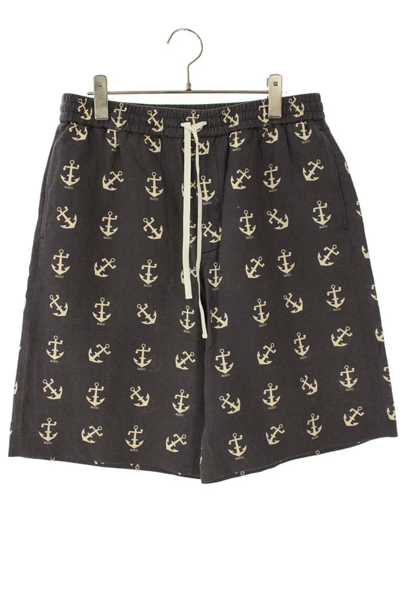 GUCCI Anchor Print Linen Cotton Shorts Gray Size 34
