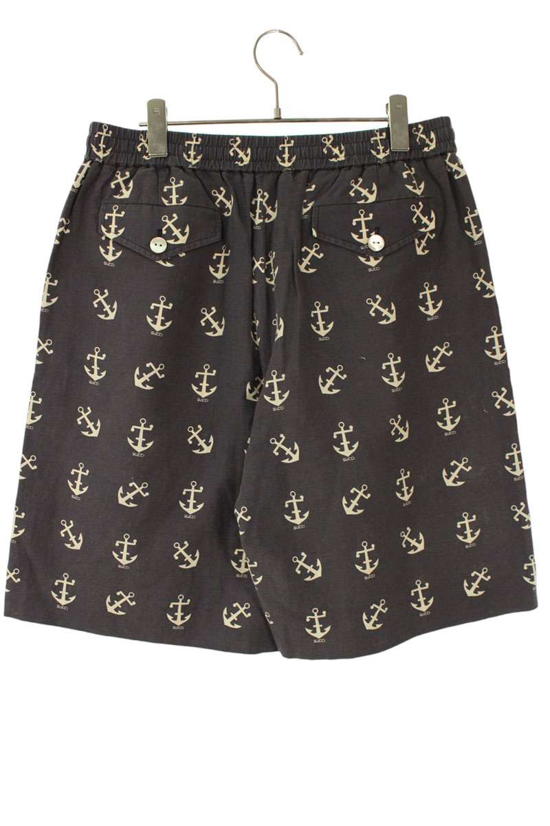 GUCCI Anchor Print Linen Cotton Shorts Gray Size 34