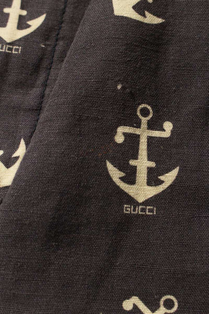 GUCCI Anchor Print Linen Cotton Shorts Gray Size 34