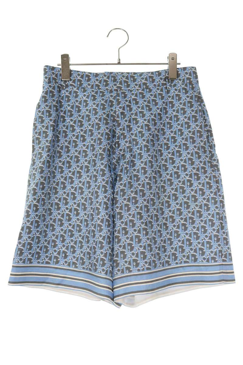 DIOR Oblique All-Over Print Silk Shorts Blue Size 32