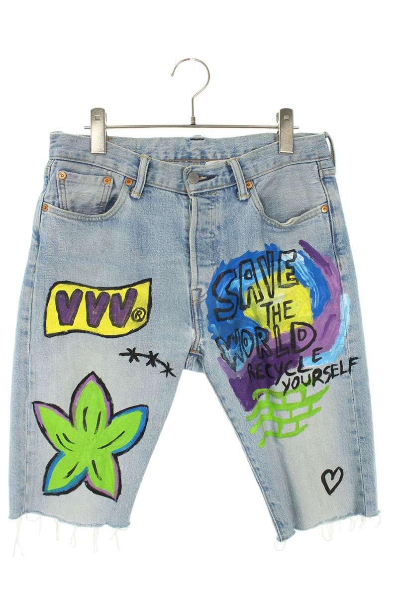 LEVI'S Painted Denim Shorts Indigo Multi Size 30