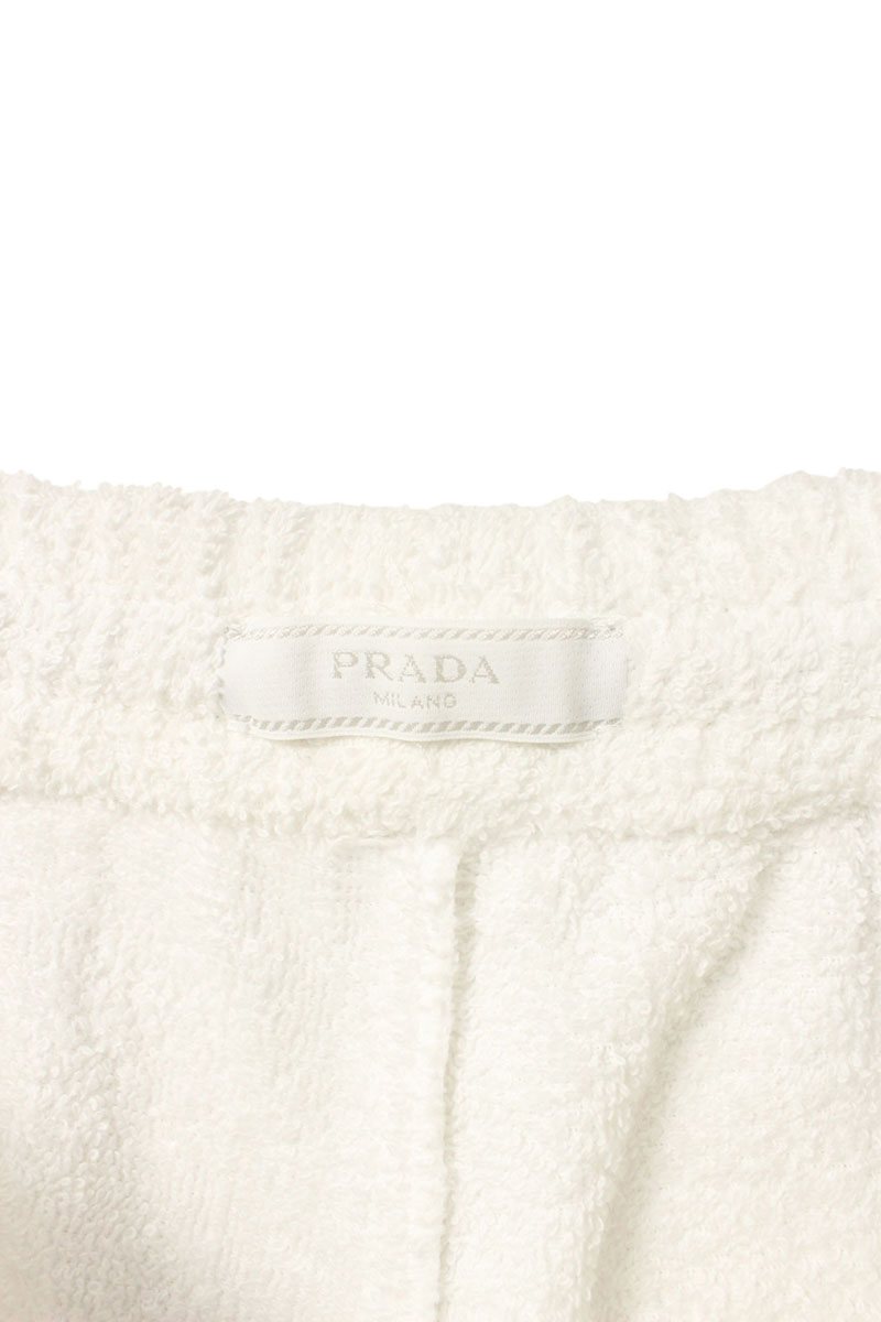 Prada White Logo Plate Cotton Terry Shorts Size 32