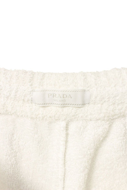 Prada White Logo Plate Cotton Terry Shorts Size 32