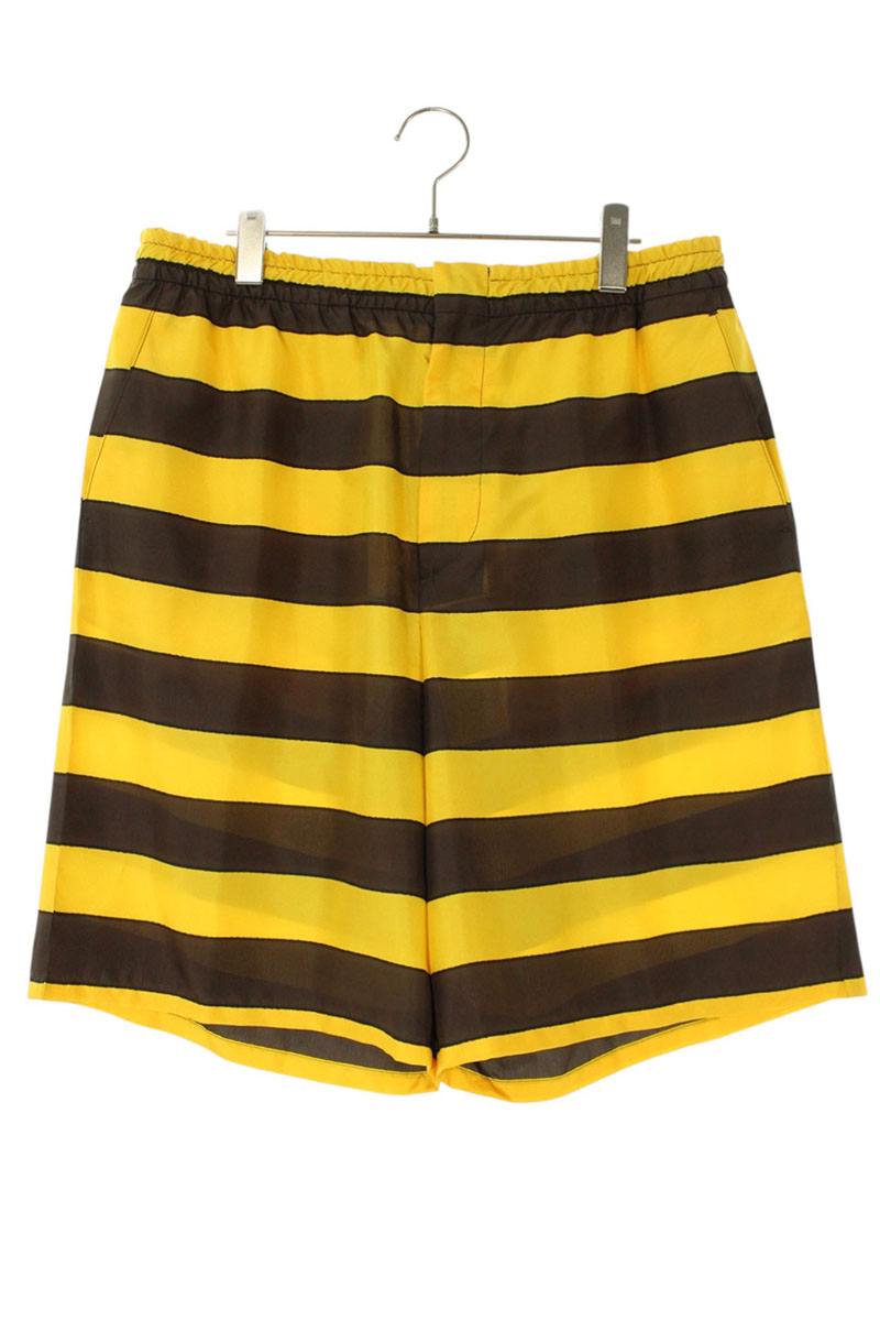 Prada Striped Silk Shorts Yellow Brown Size 34