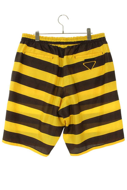Prada Striped Silk Shorts Yellow Brown Size 34