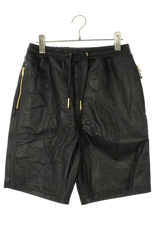 Bape Embroidered Leather Shorts Black Size US 32